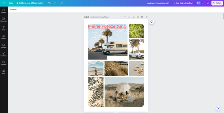 Design a newspaper online using Canva
