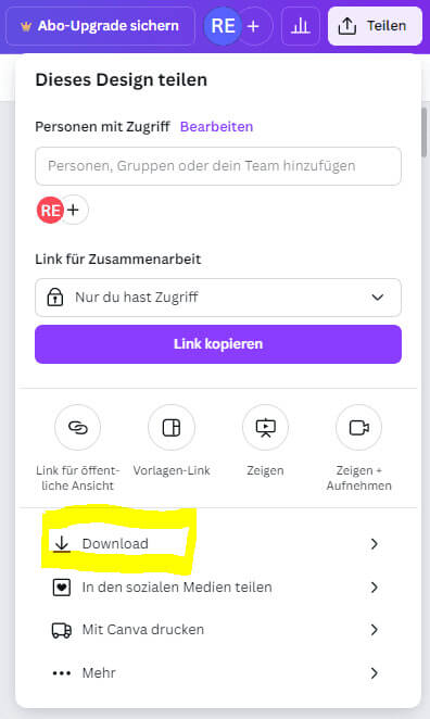 Set download options for a newspaper in Canva