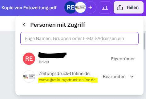 Share and enable access to a newspaper in Canva