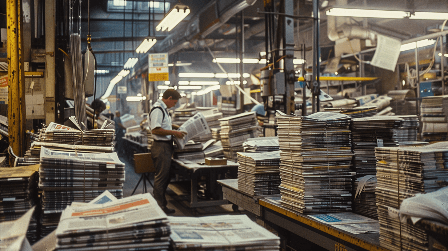 Print run of newspaper copies in a modern printing facility