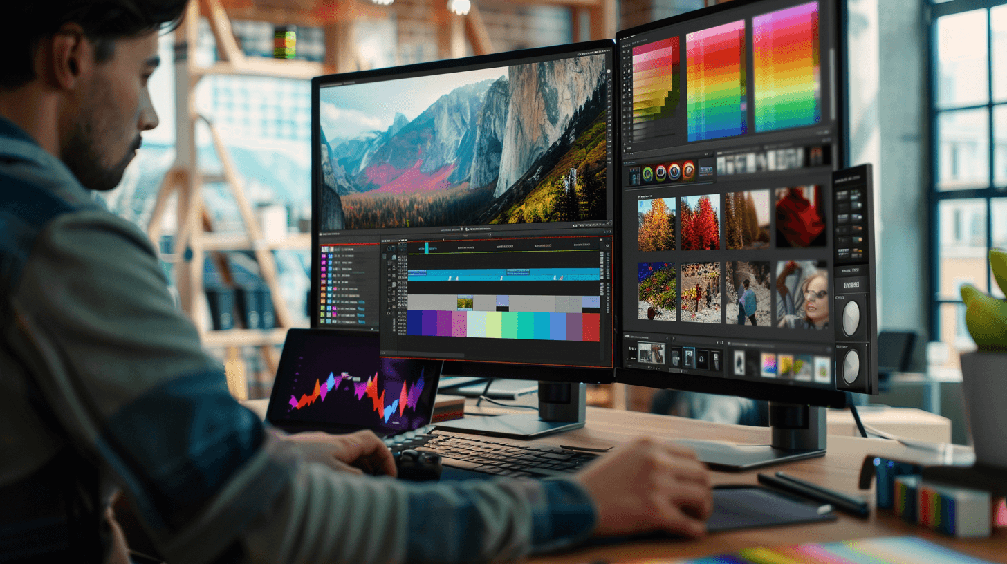 Design expert adjusts the colour profile for printing on a computer
