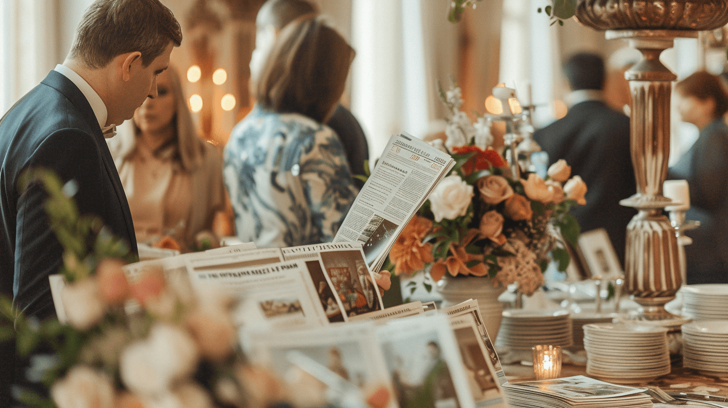 Wedding celebration with a personal wedding newspaper