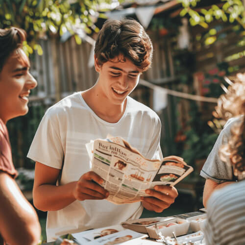 Happy birthday celebrant with their personalised birthday newspaper