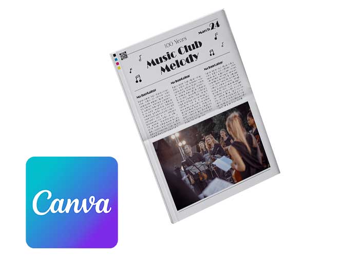 Create your music club newspaper online with Canva