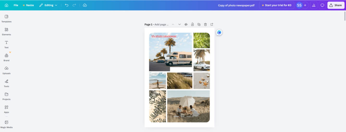 Design a newspaper online using Canva