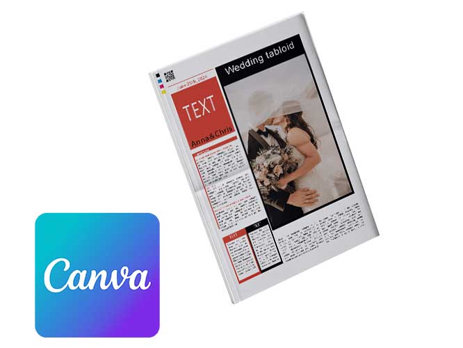 Create your wedding newspaper in tabloid style with Canva