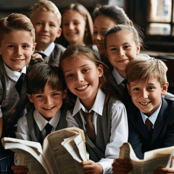 Proud students with their own school newspapers